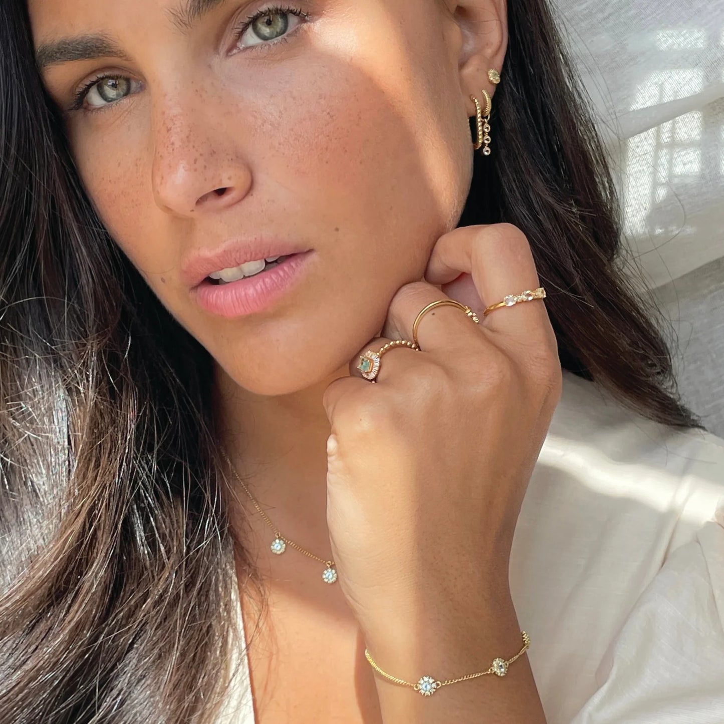 Sterling Silver Yellow Gold Plated CZ Flower Bracelet