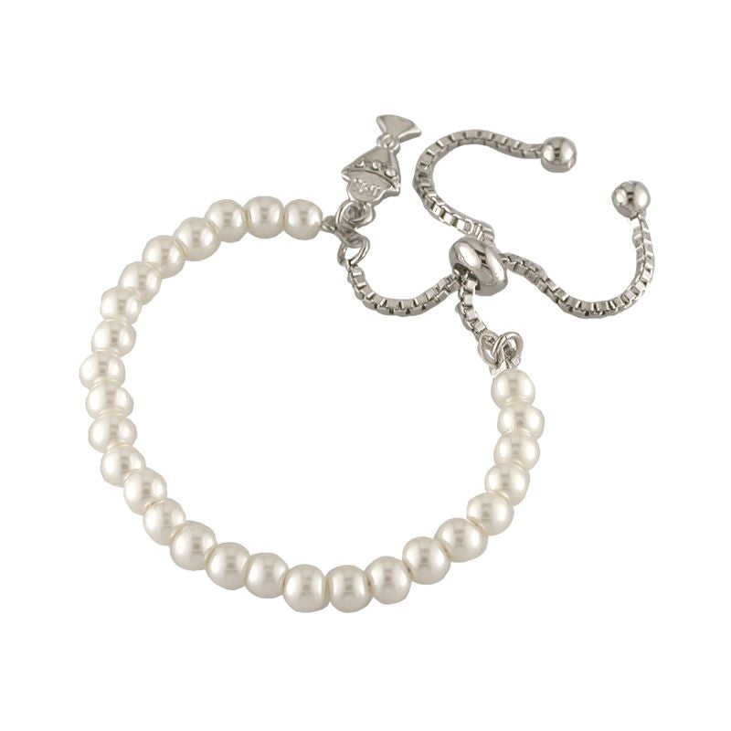 Rhodium Plated Silver Children's Pearl & Chalice Adjustable Bracelet