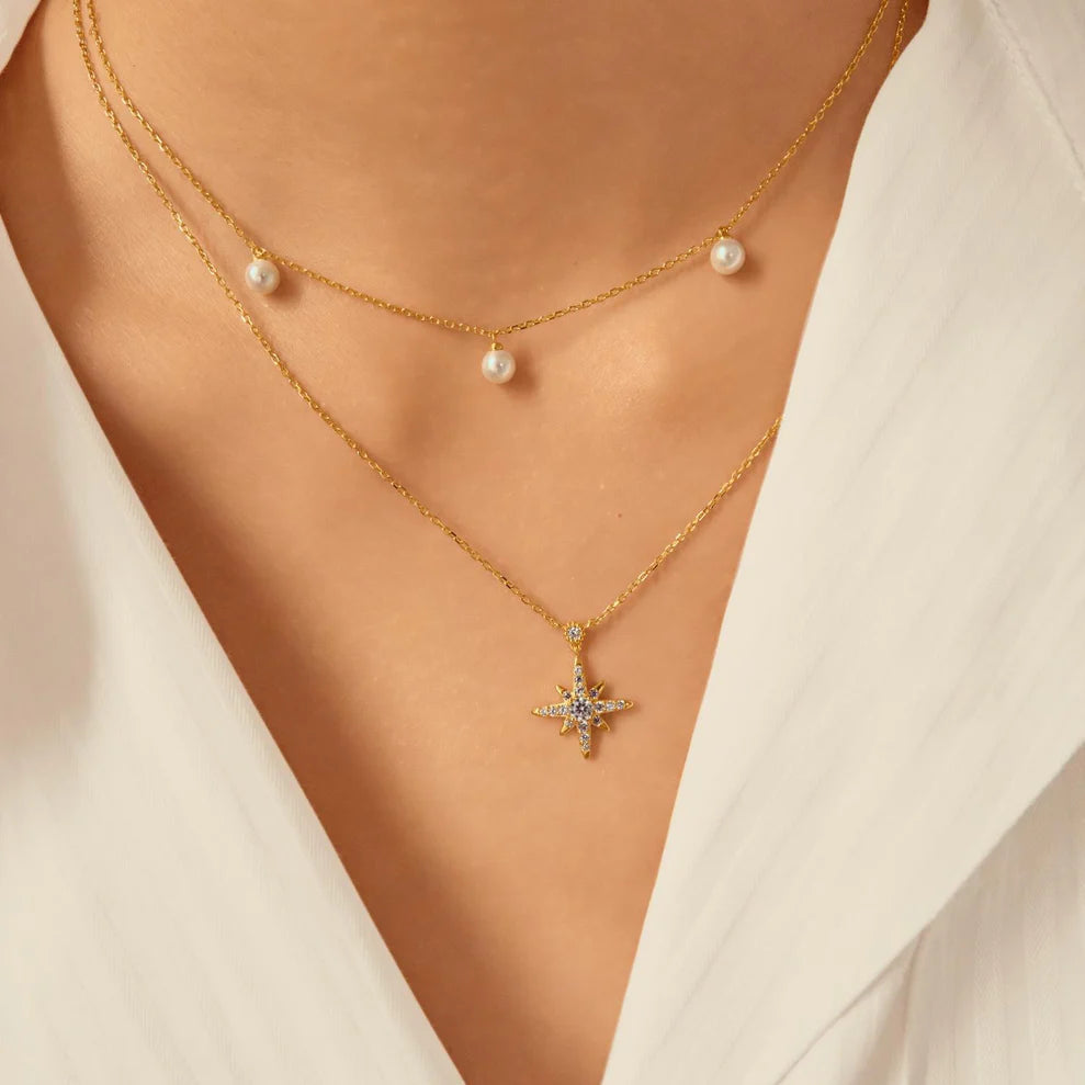 Ania Haie Gold Plate Triple Shell Pearl Station Necklace