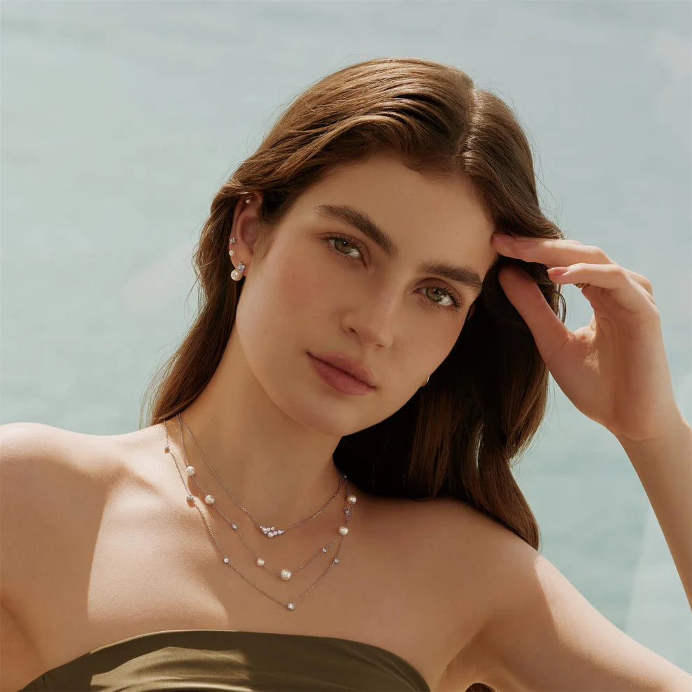 Ania Haie Silver Asymmetric CZ & Shell Pearl Station Necklace