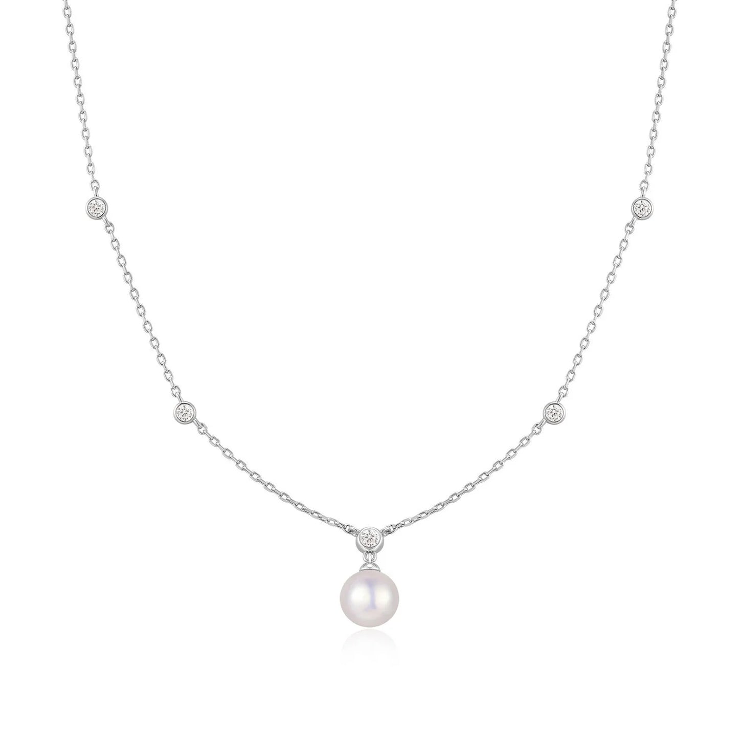 Ania Haie Silver CZ Bezel Set Station & Shell Pearl Pendant Necklace