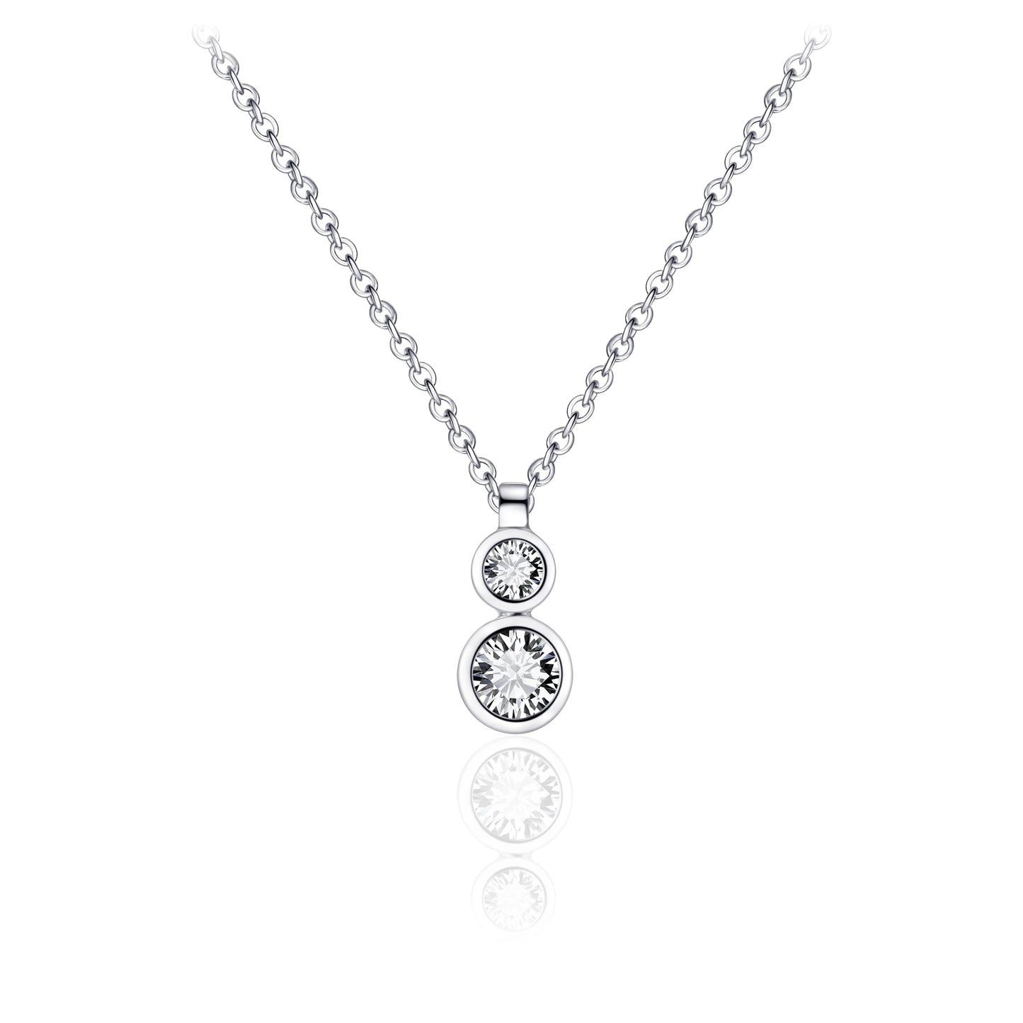 Sterling Silver Double Bezel CZ Pendant Necklace