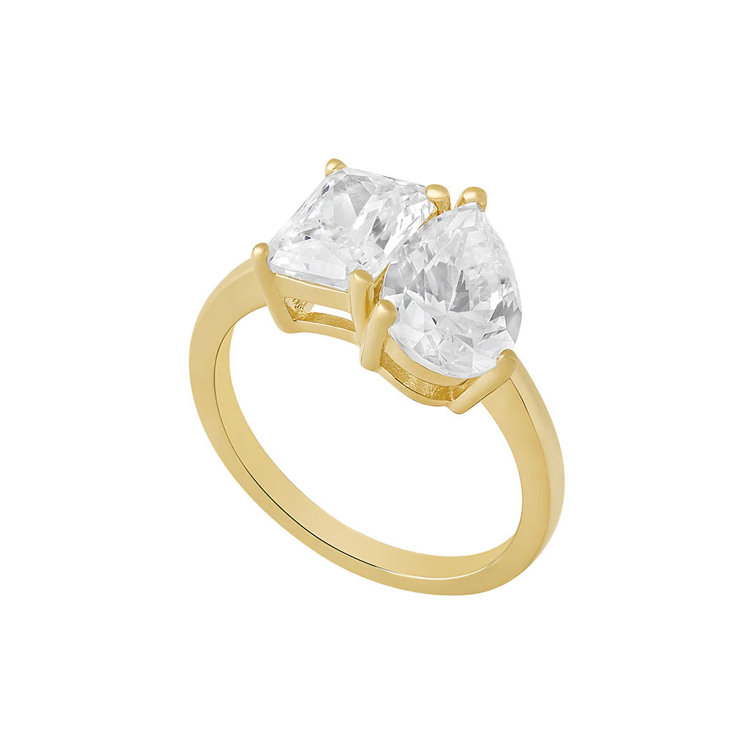 Sterling Silver Yellow Gold Plated Toi et Moi CZ Ring