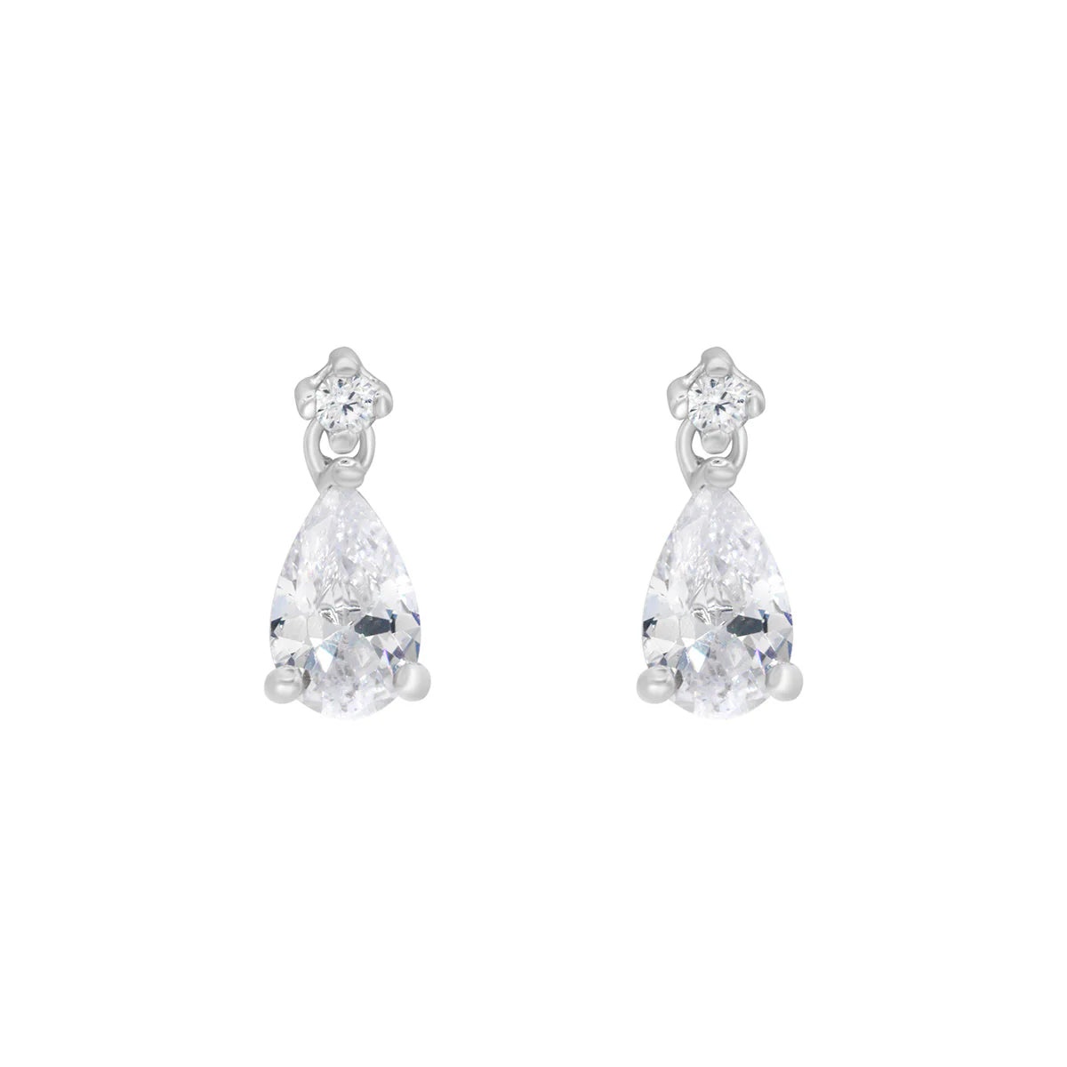 Sterling Silver Brilliant Round & Pear CZ Drop Stud Earrings