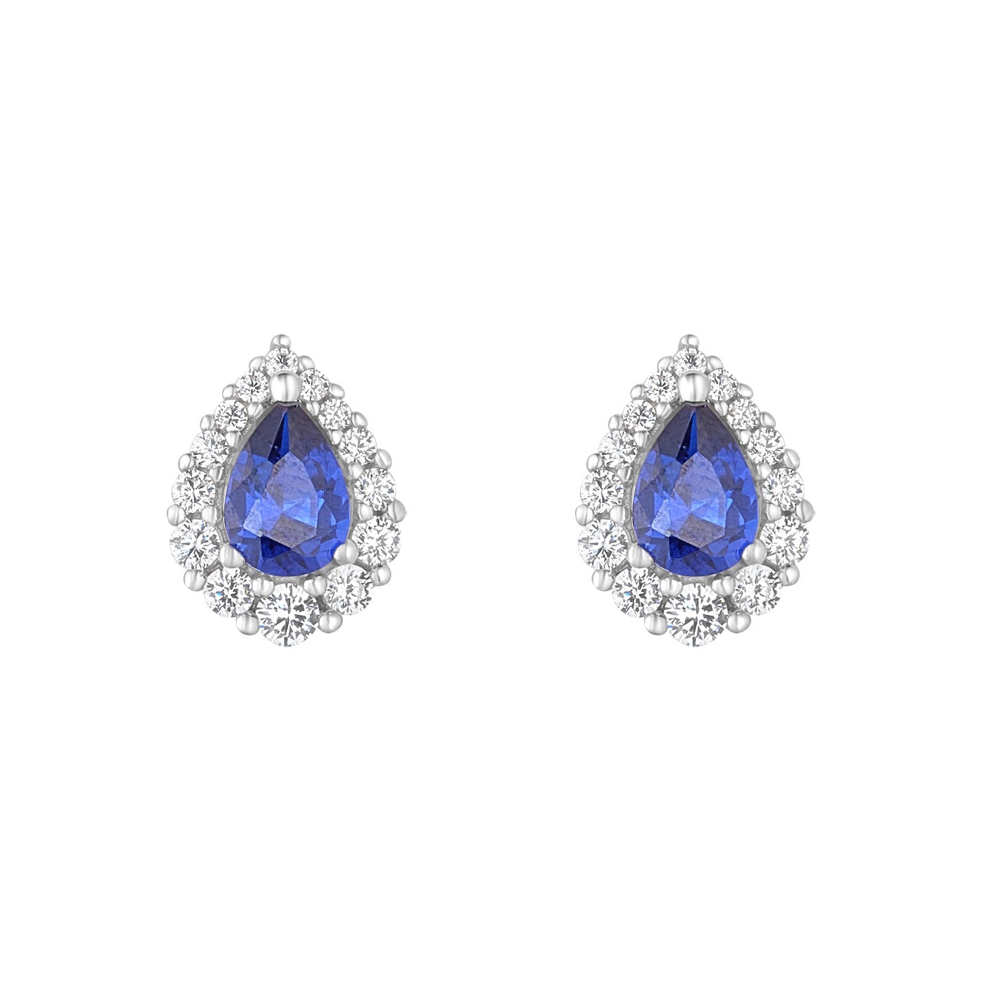 Sterling Silver Blue Pear & Halo CZ Stud Earrings