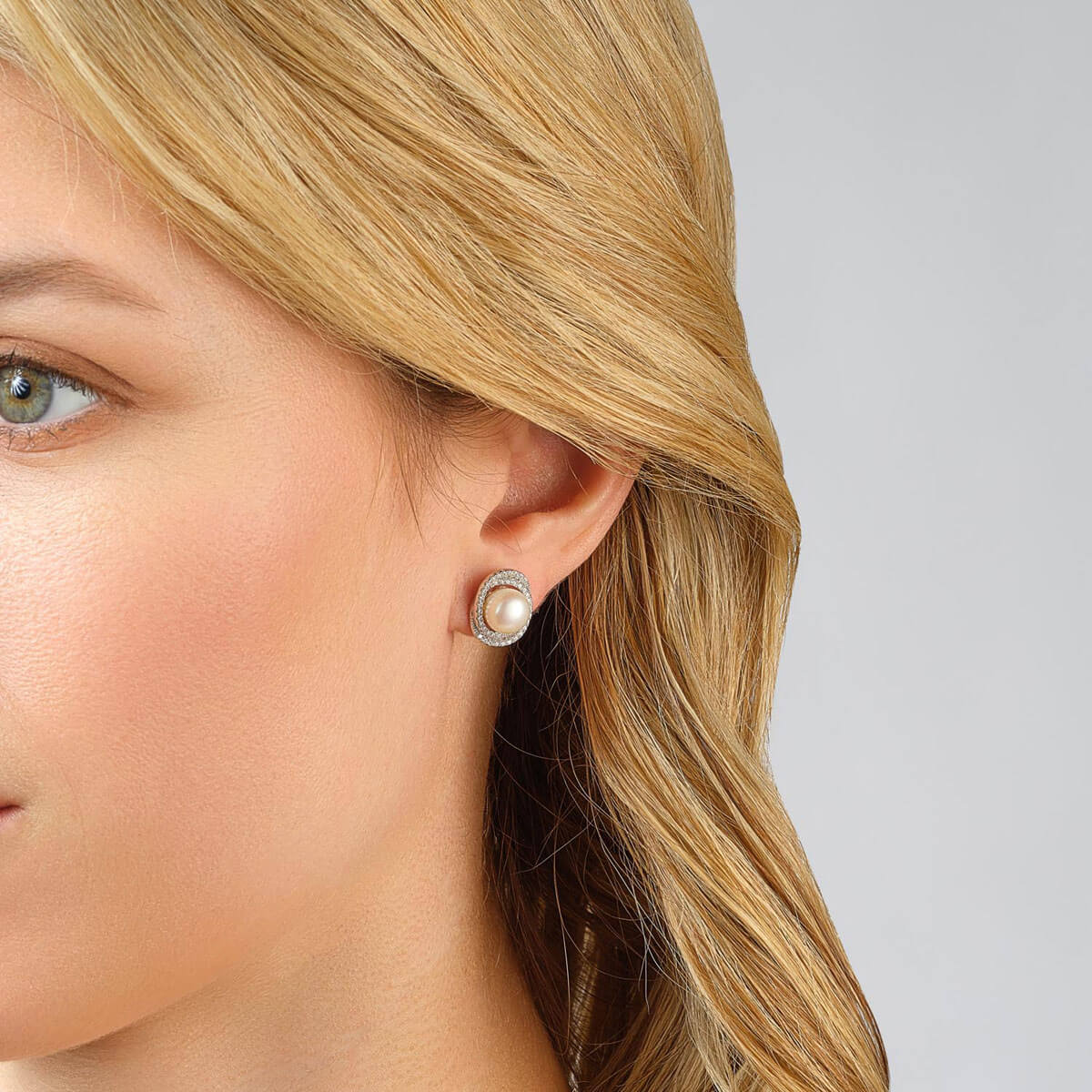 Sterling Silver Cubic Zirconia Wrap Pearl Stud Earrings