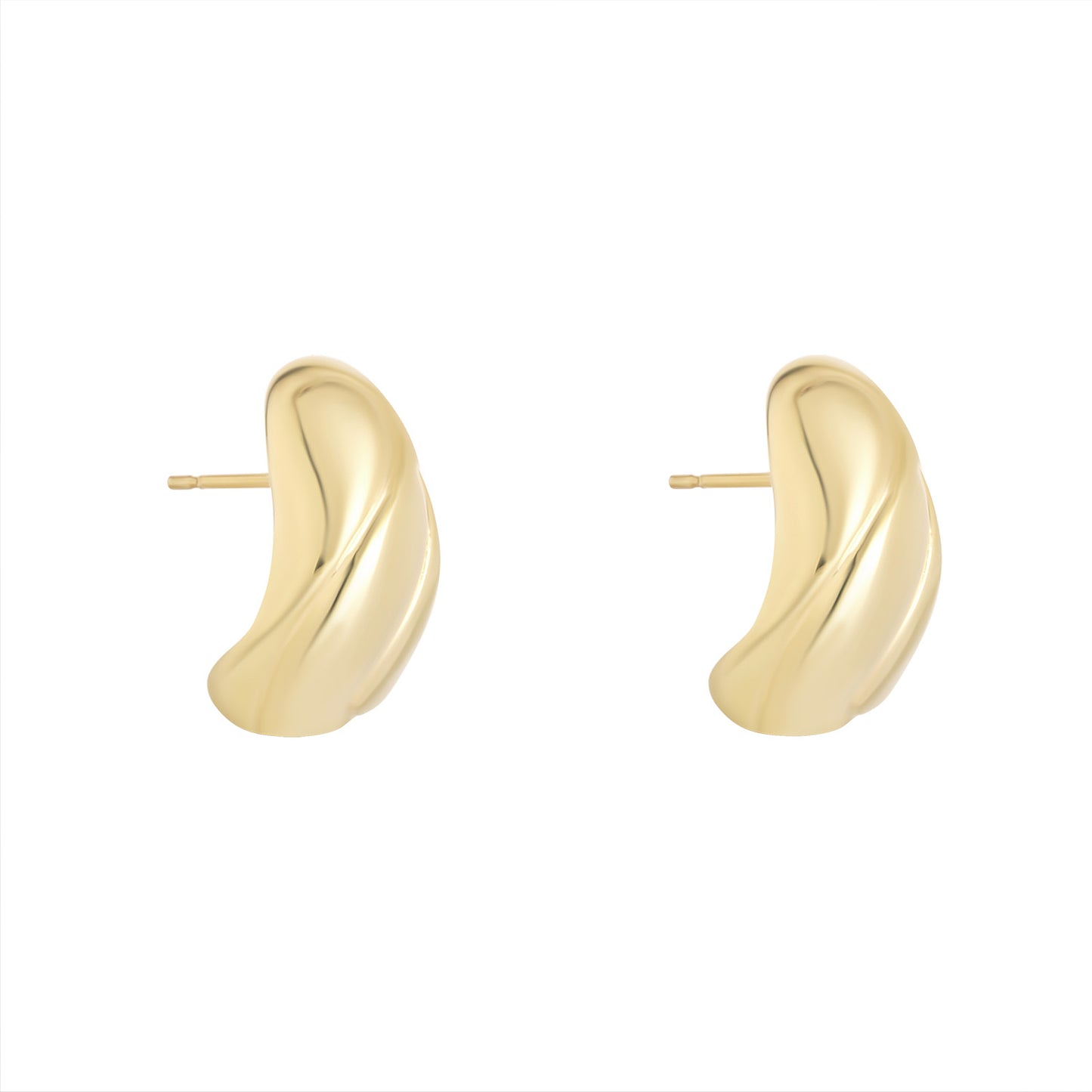 Yellow Gold Plated Oval Wave Stud Earrings