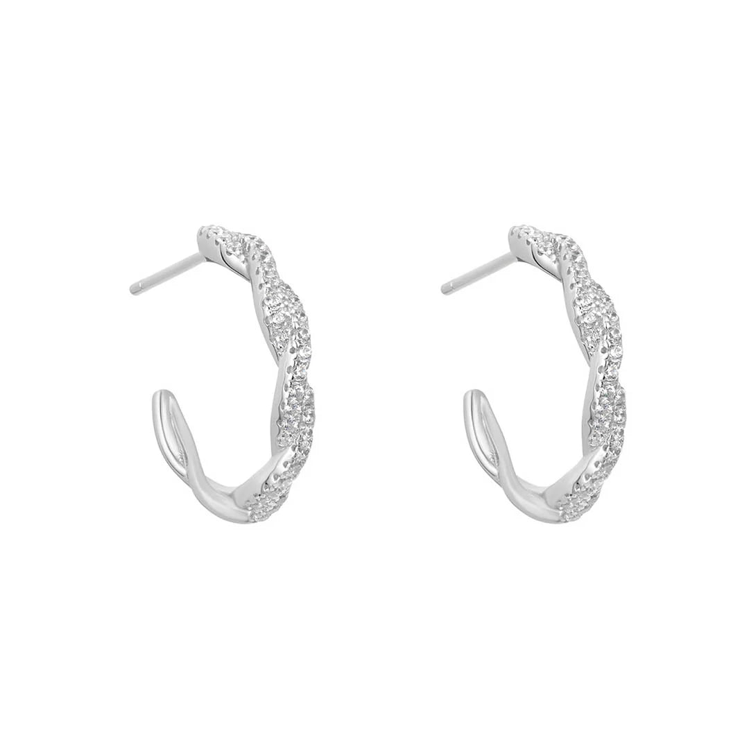 Sterling Silver CZ Twisted Stud Hoop Earrings