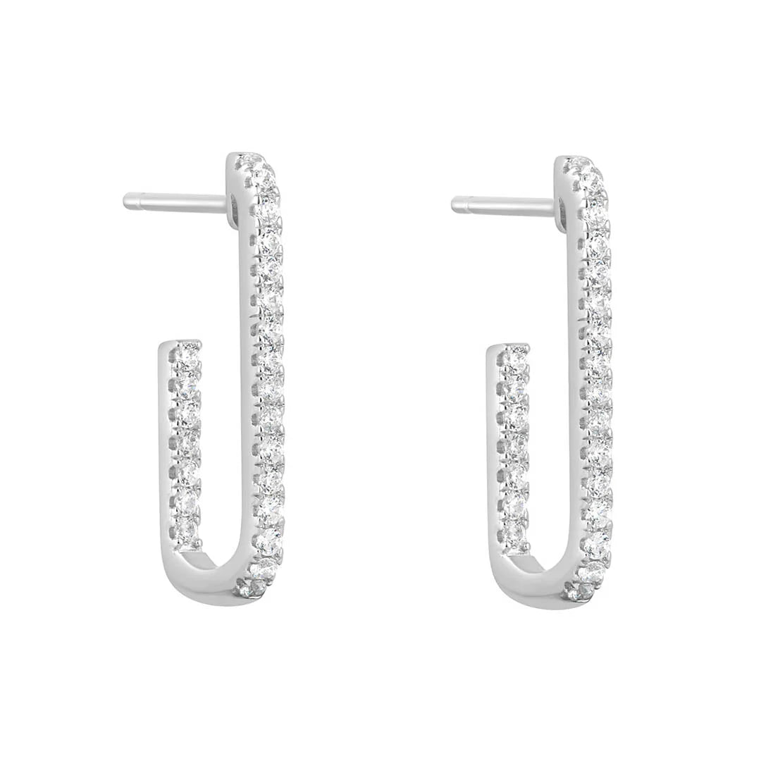 Sterling Silver 25mm Rectangle Hoop CZ Earrings
