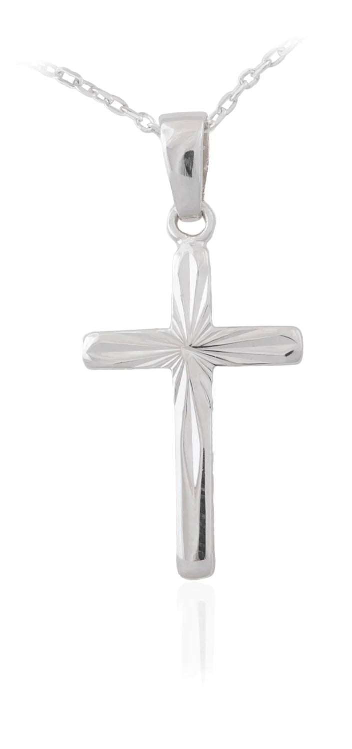 Sterling Silver Children's Small Diamond Cut Cross Necklace