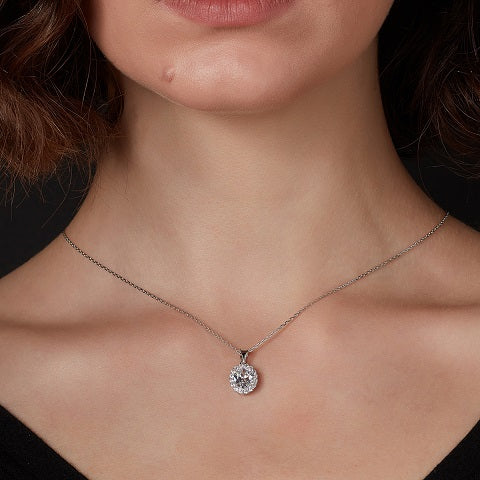 Sterling Silver CZ Oval Cluster Pendant Necklace