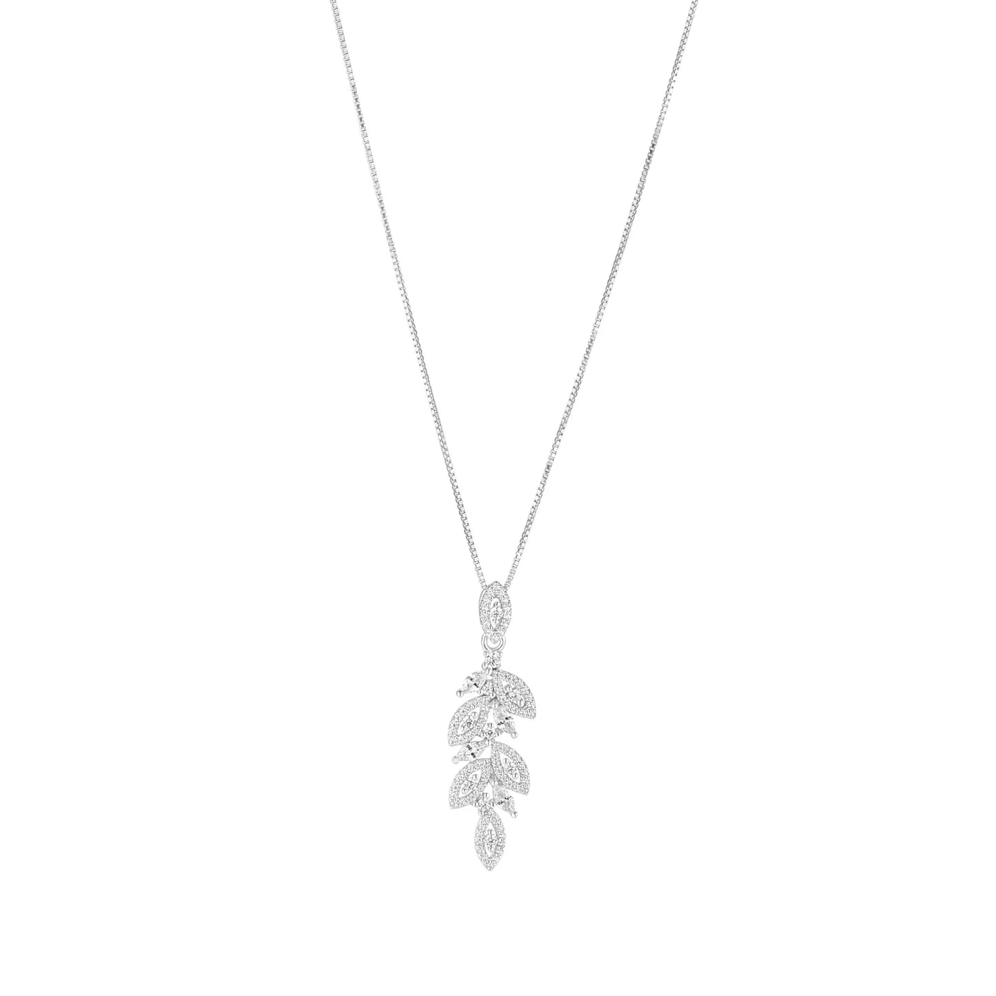 Sterling Silver CZ Marquise Leaf Drop Necklace