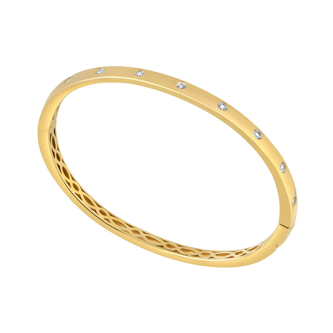 Sterling Silver Yellow Gold Plated Oval CZ Set Bangle