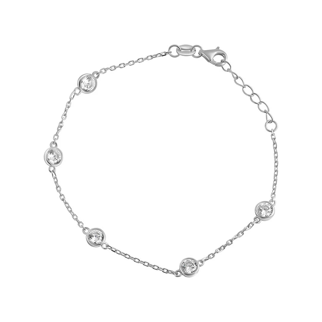 Sterling Silver Round CZ Bezel Set Bracelet