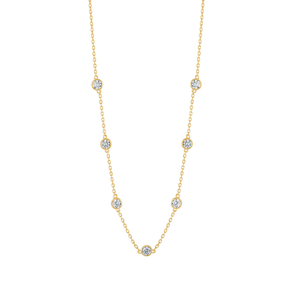 Sterling Silver Yellow Gold Plated CZ Rubover Chain Necklace