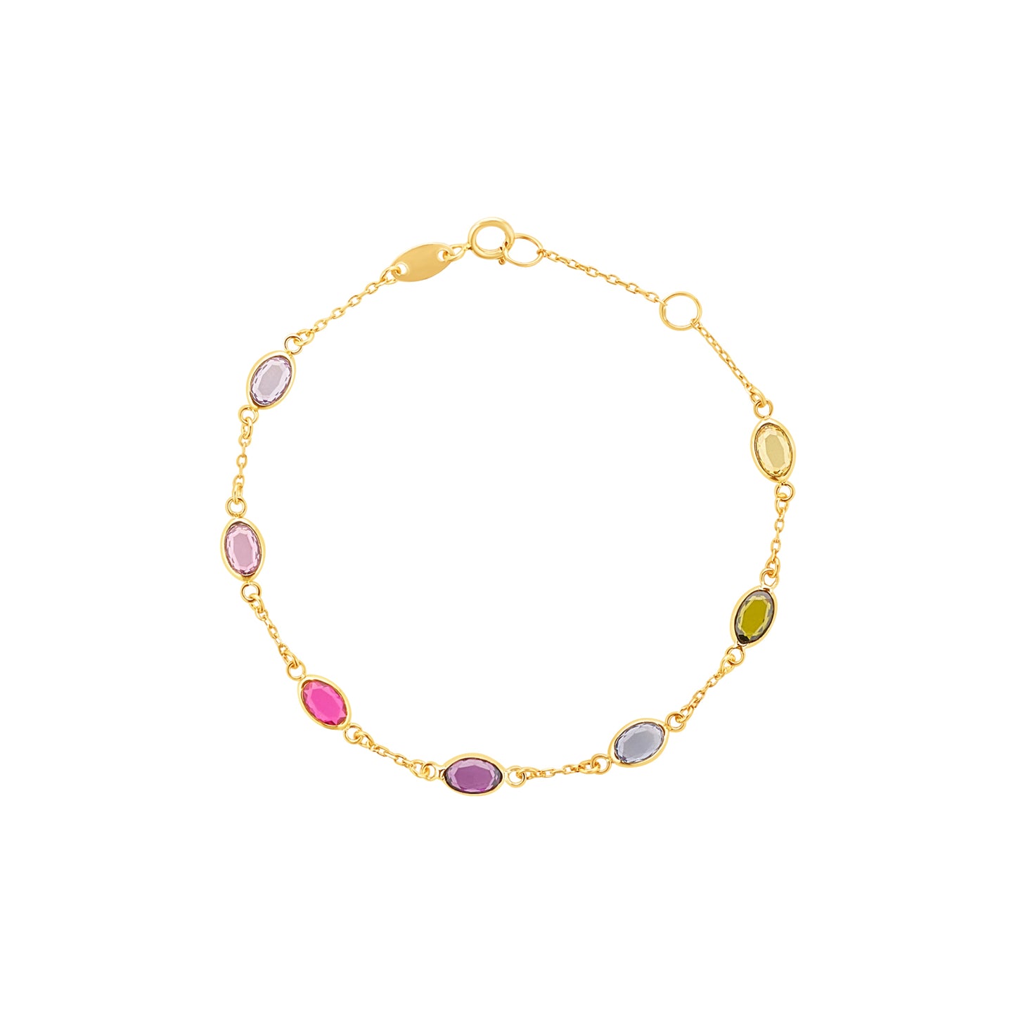 9ct Yellow Gold Oval Multi Coloured CZ Bracelet