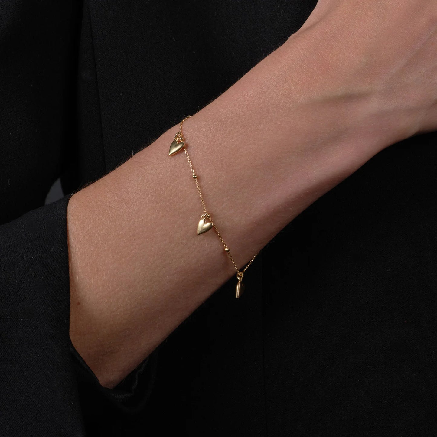 Sterling Silver Yellow Gold Plated Three Heart Bracelet