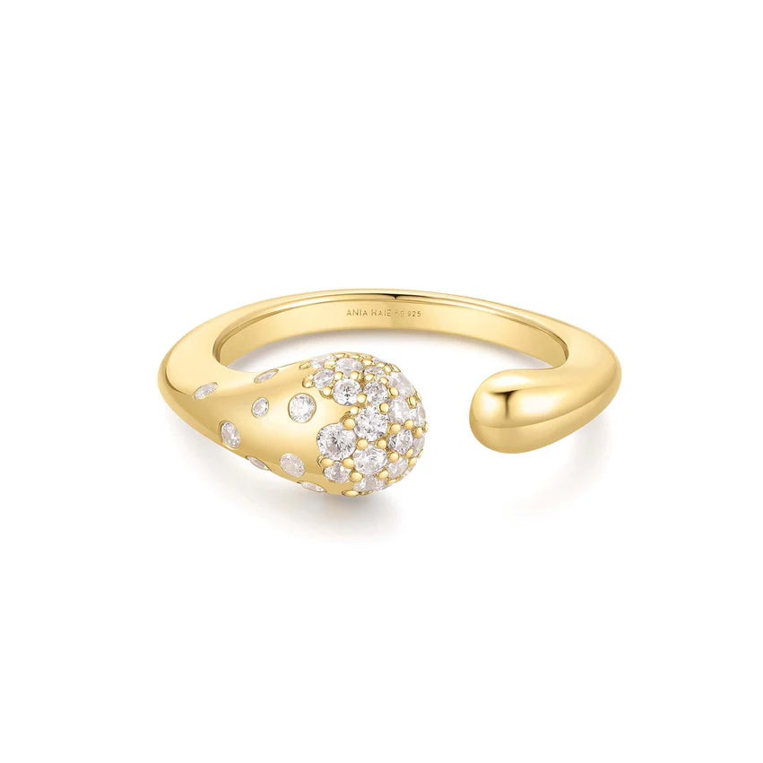 Ania Haie Gold Plate CZ Sculptural Crossover Adjustable L- U Ring