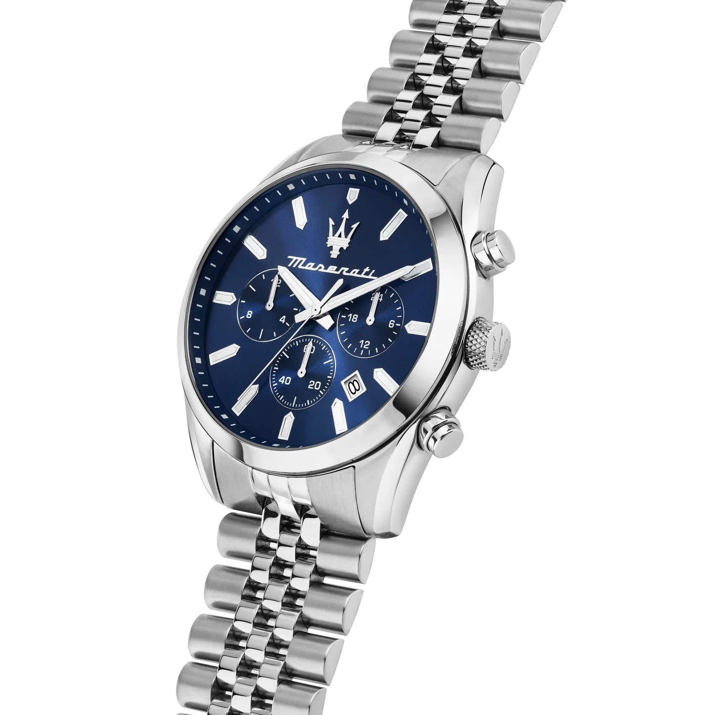 Maserati 43mm Attrazione Royal Blue Dial & Stainless Steel Chronograph Link Watch