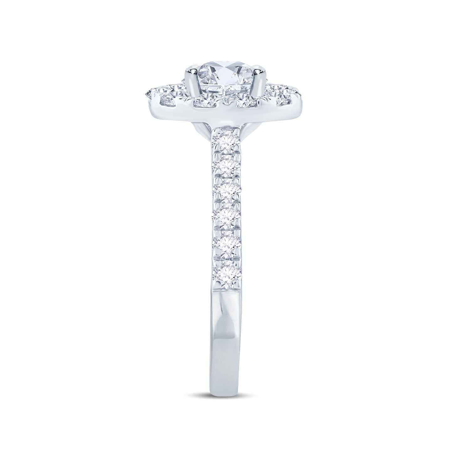 Platinum Oval & Halo Diamond Set Band Ring, 0.85ct