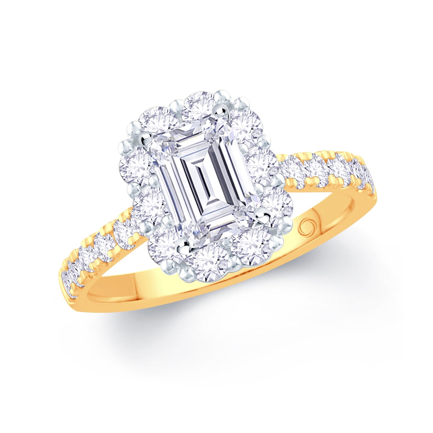 18ct Yellow Gold Emerald, Halo & Shoulder Set Diamond Ring 1.51ct