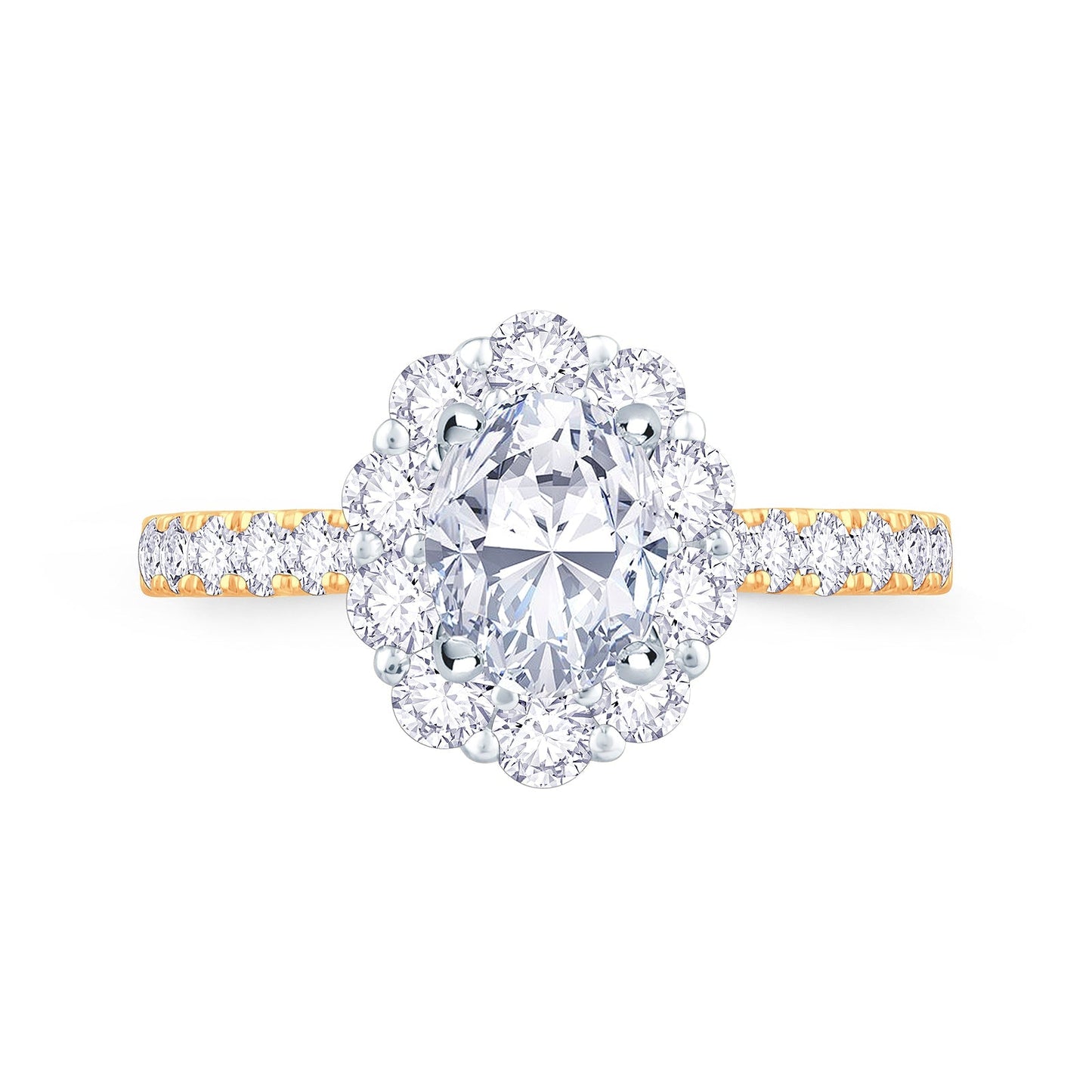 18ct Yellow Gold Oval & Halo, Shoulder Set Diamond Ring, 1.30ct