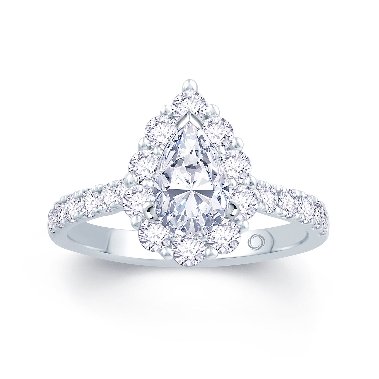 Platinum Pear & Halo Shoulder Set Diamond Ring, 1.21ct