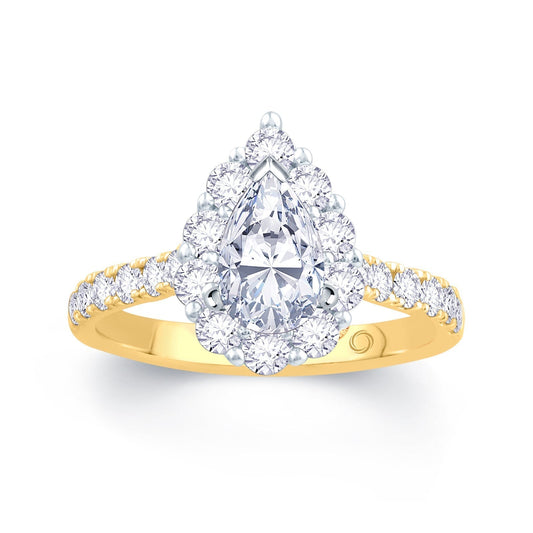 18ct Yellow Gold Pear & Halo, Shoulder Set Diamond Ring, 1.11ct
