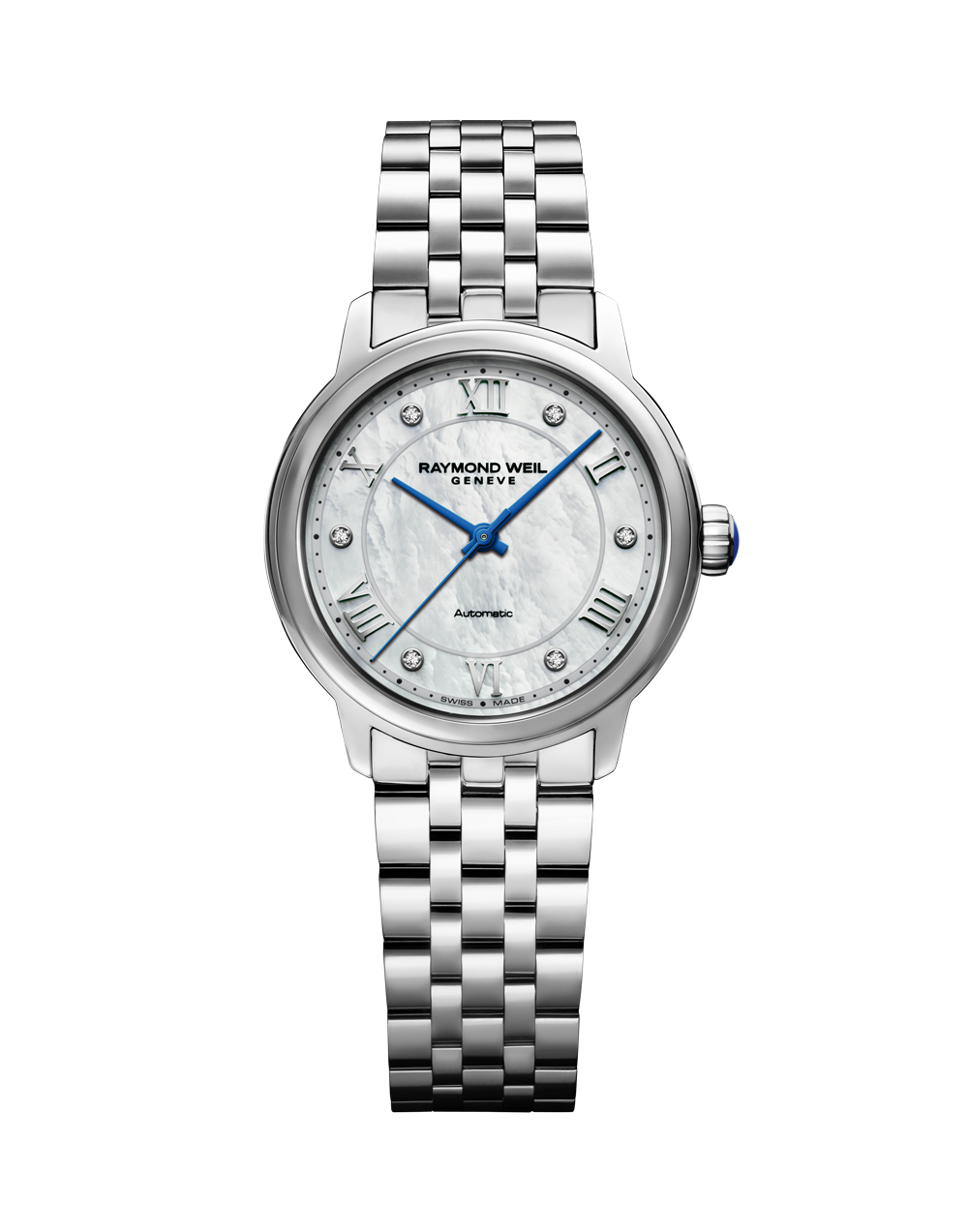 Raymond Weil 31mm Maestro Mother of Pearl Diamond Dial Stainless Steel Watch Official Stockists Jack Murphy Jewellers