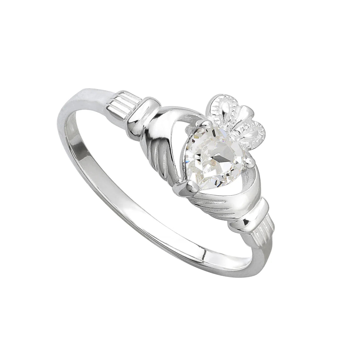 Sterling Silver 10mm CZ Heart Claddagh Ring