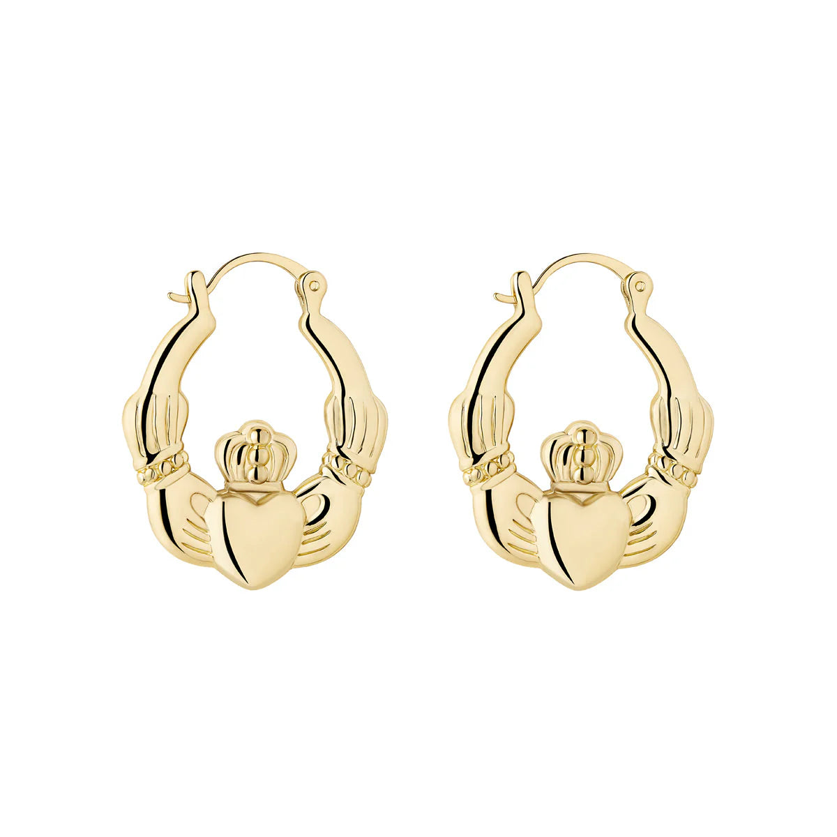 Yellow Gold Plate 35mm Claddagh Creole Hoop Earrings
