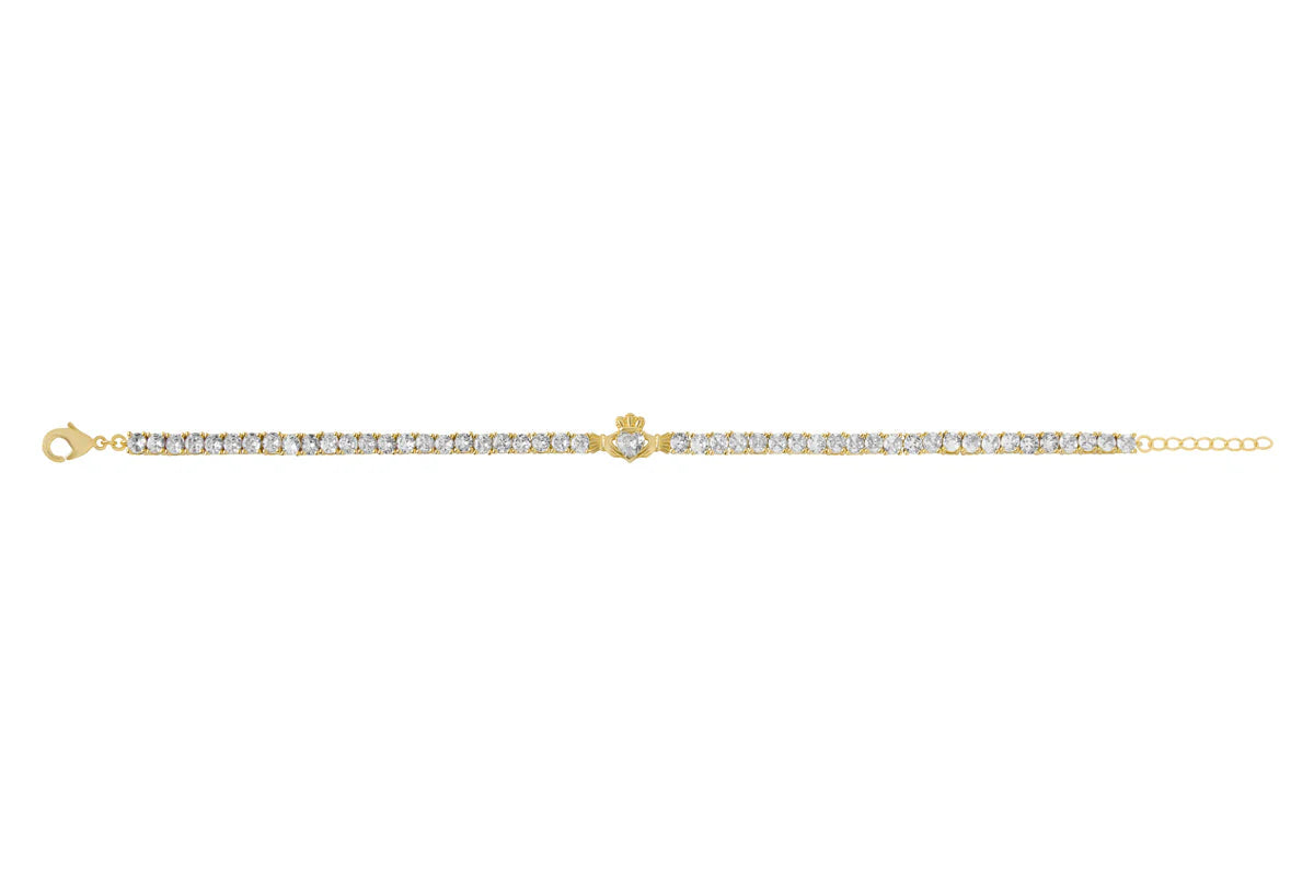 Yellow Gold Plate Claddagh CZ Tennis Bracelet