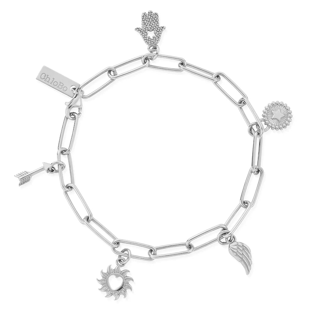 ChloBo Sterling Silver Multi Charm Link Chain Bracelet