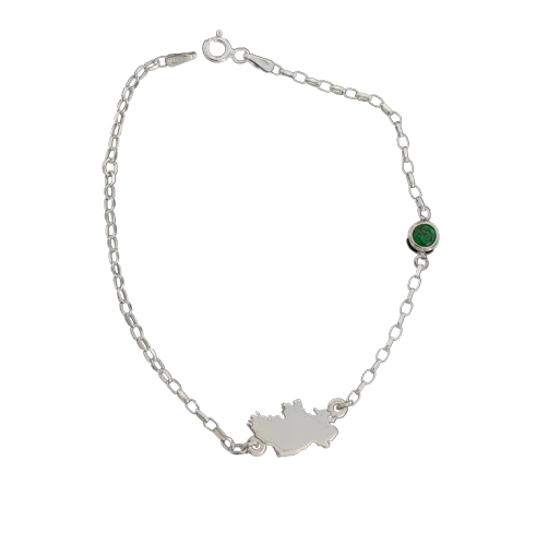 Sterling Silver Map of Ireland & Green CZ Bracelet