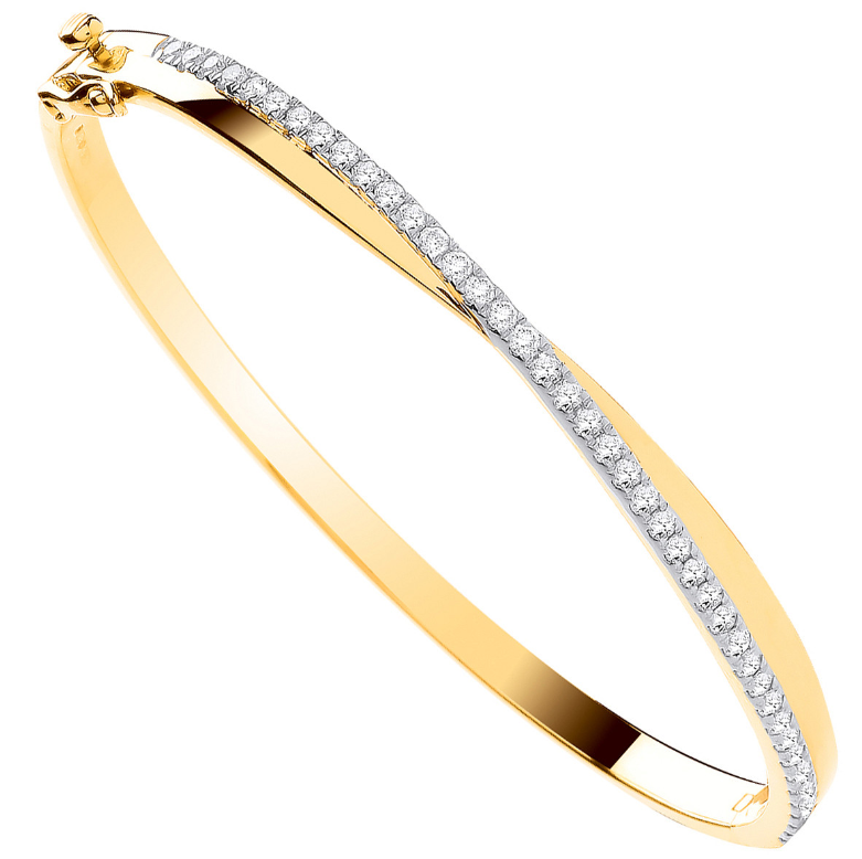 9ct Yellow Gold 1.00ct Diamond 'X' Bangle