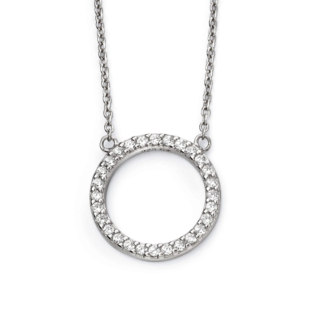 Sterling Silver Open Circle CZ Pendant Necklace