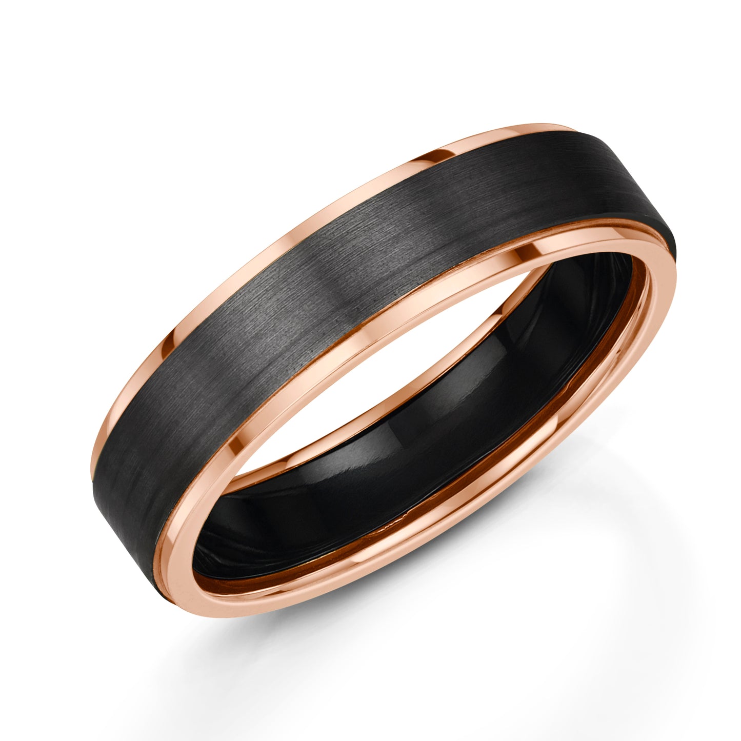 Zirconium & 9ct Rose Gold 5.5mm Matte Flat Court Wedding Band
