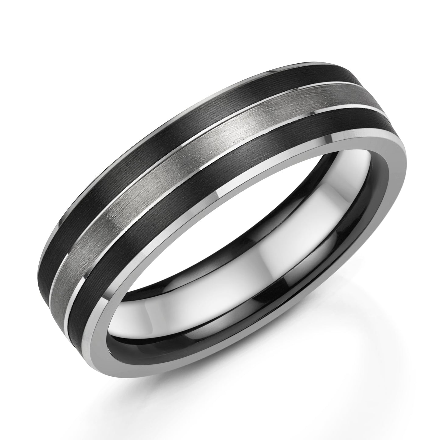 Zirconium & Platinum 6mm Matte & Polished Rounded Flat Wedding Band