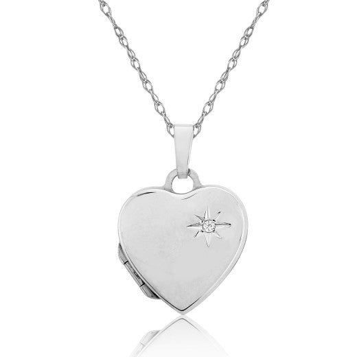 Sterling Silver Heart & Diamond Set Locket Necklace