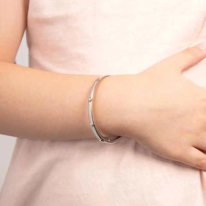 Sterling Silver Floral Diamond Maiden Bangle