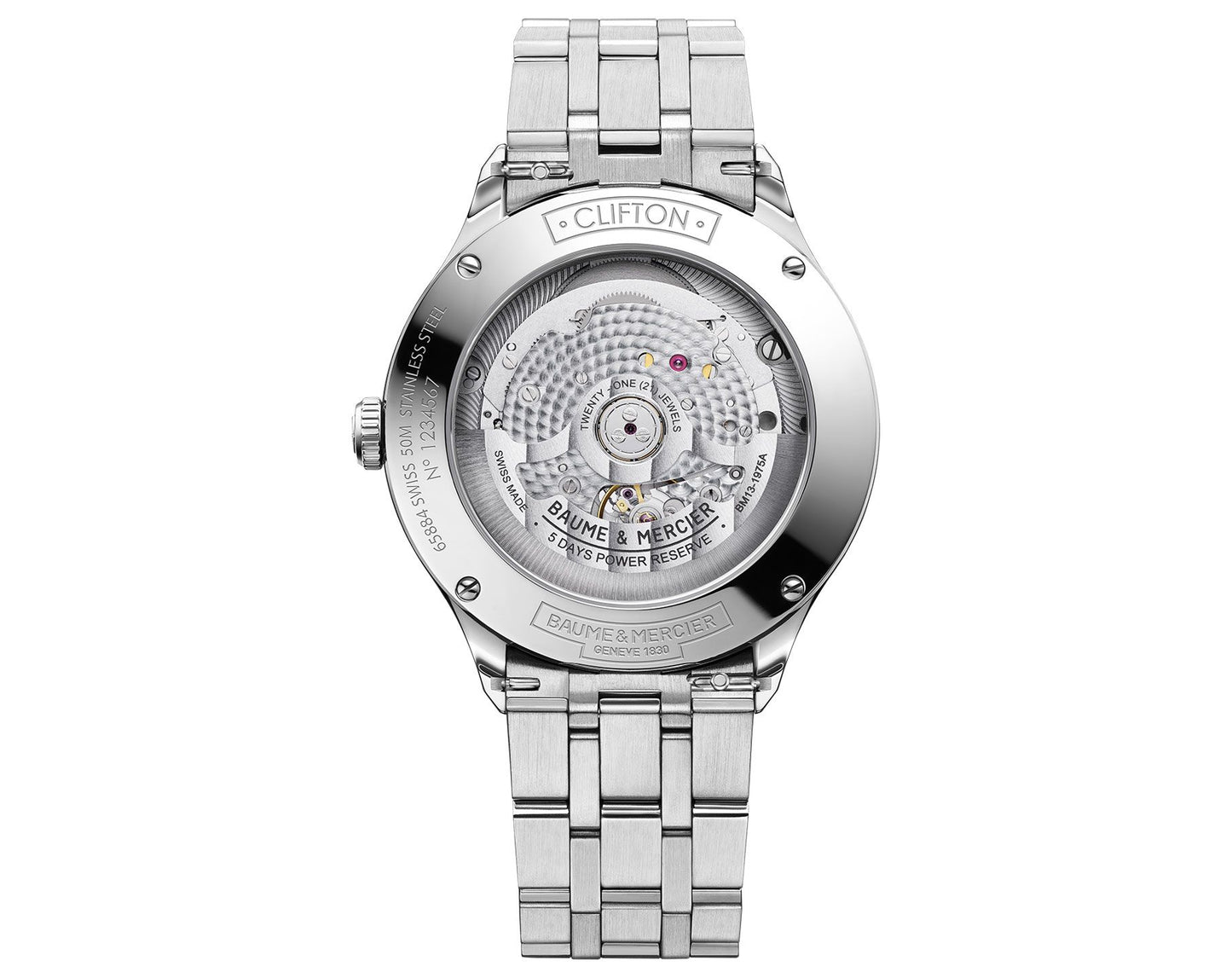 Baume & Mercier 40mm Auto Clifton Black Date Dial Steel Link Watch