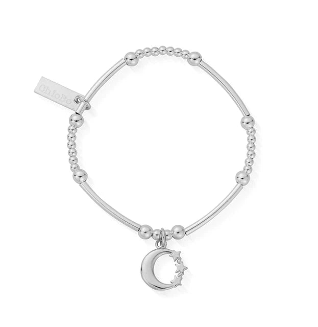 ChloBo Sterling Silver Children's Cute Mini Moon & Star Bracelet