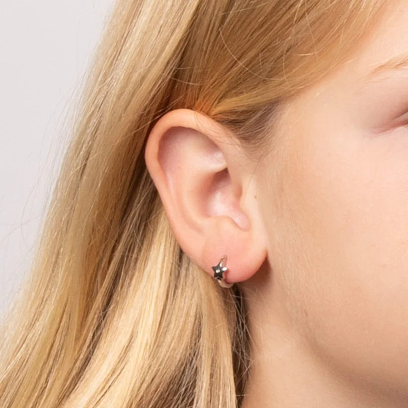 Sterling Silver Children's Diamond Star Hoop Earrings, 0.003ct