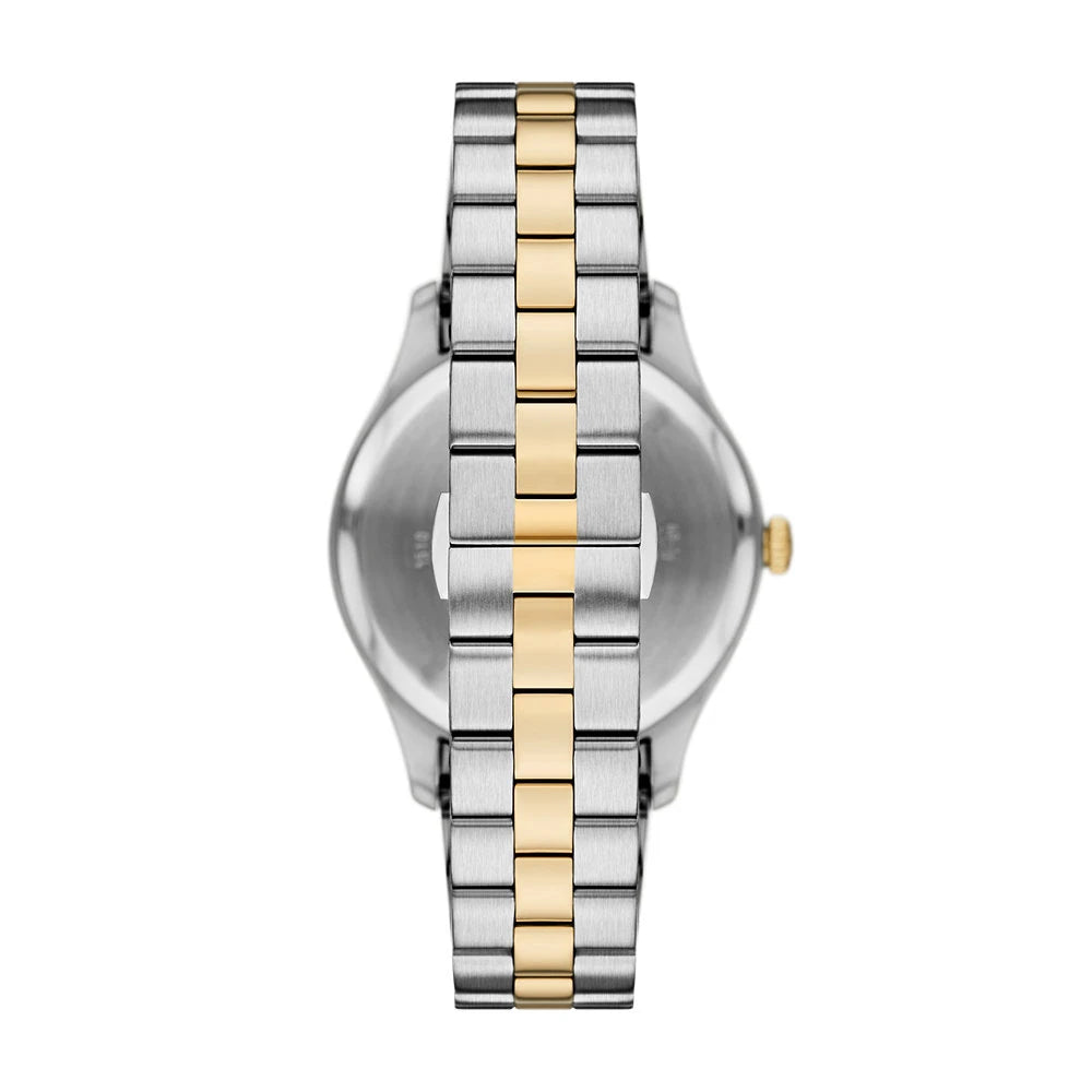 Emporio Armani 41mm Dario Silver Dial Two Tone Bracelet Link Watch