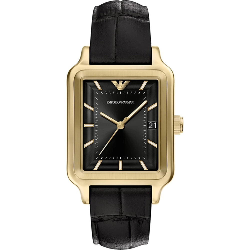 ヤ*ー様 Emporio Armani Embossed Lether Jack Emporio Armani 36mm Diego Yellow Gold Tone Black Dial Date Leather