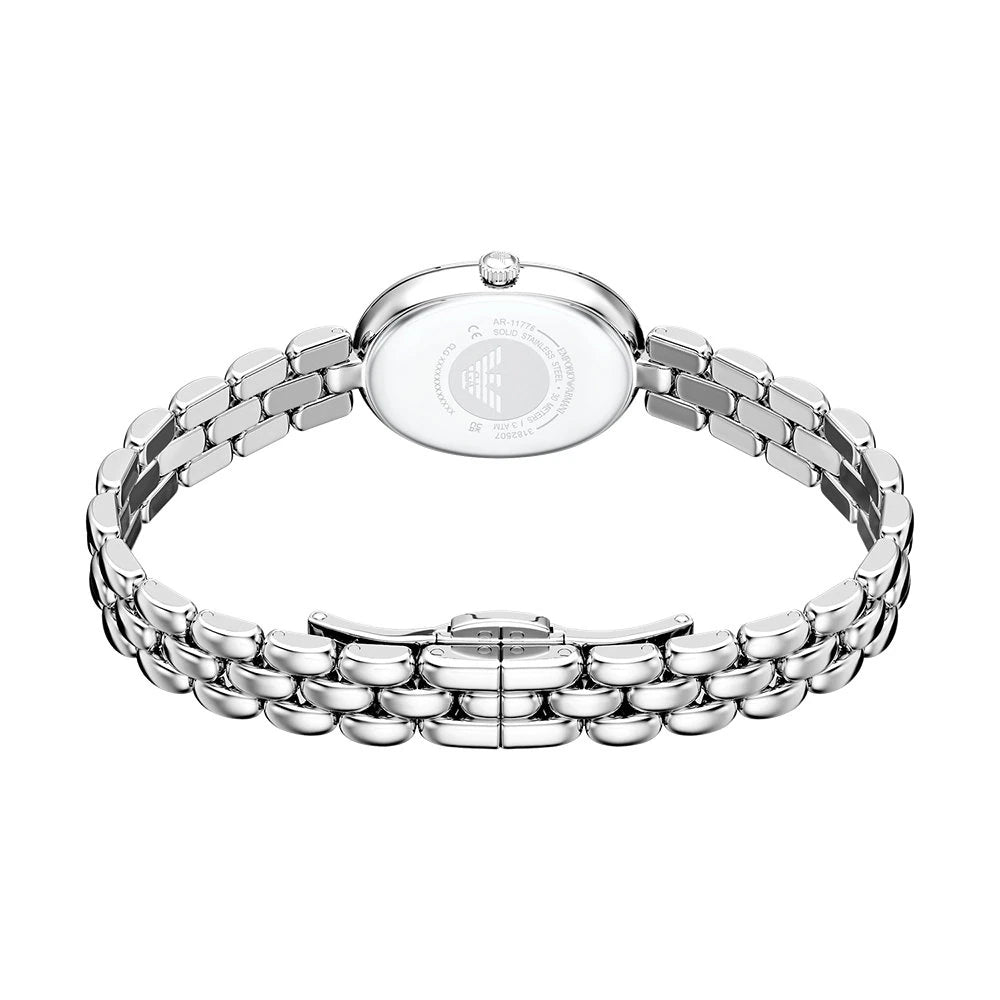 Emporio Armani 28mm Ladies Sinfonia Silver Tone Mother of Pearl Dial Link Watch
