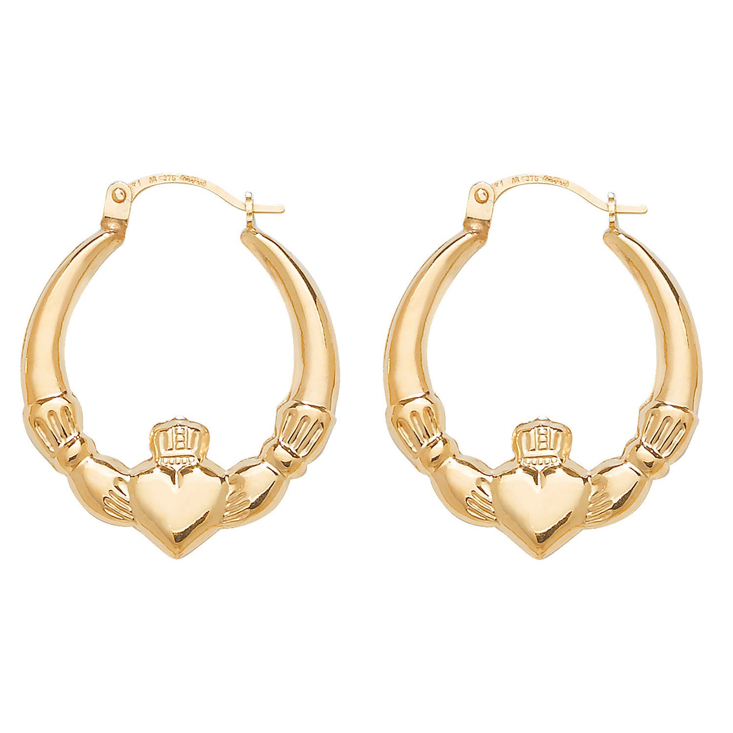 9ct Yellow Gold 25mm Claddagh Creole Hoop Earrings