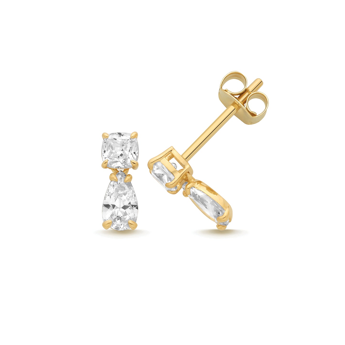 9ct Yellow Gold CZ Drop Stud Earrings