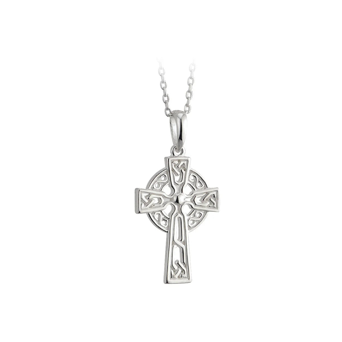 Sterling Silver 16mm Rhodium Plated Celtic Cross Necklace