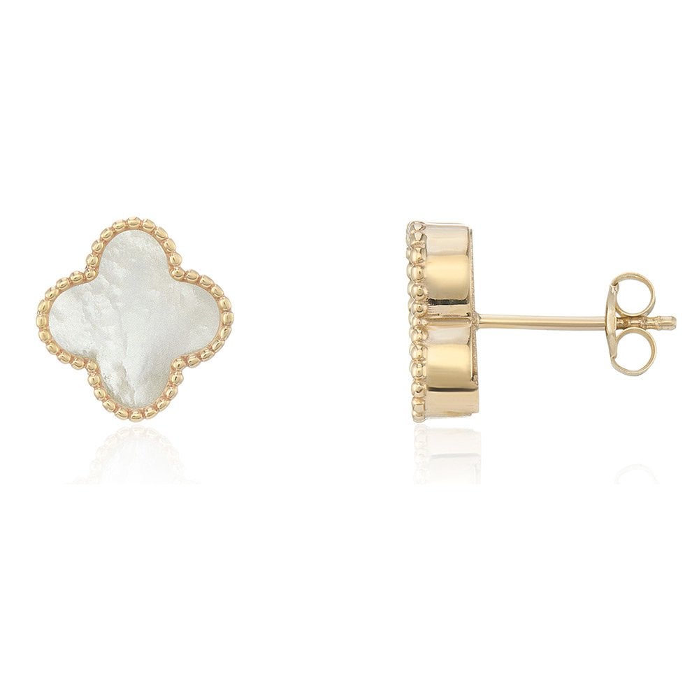 9ct Yellow Gold Mother of Pearl Flower Stud Earrings